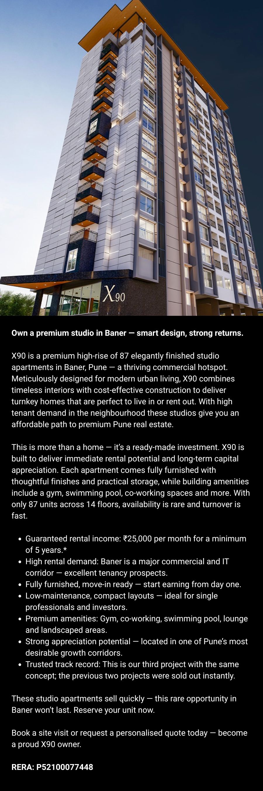 Book your premium studio 1bhk apartment in Baner, Pune